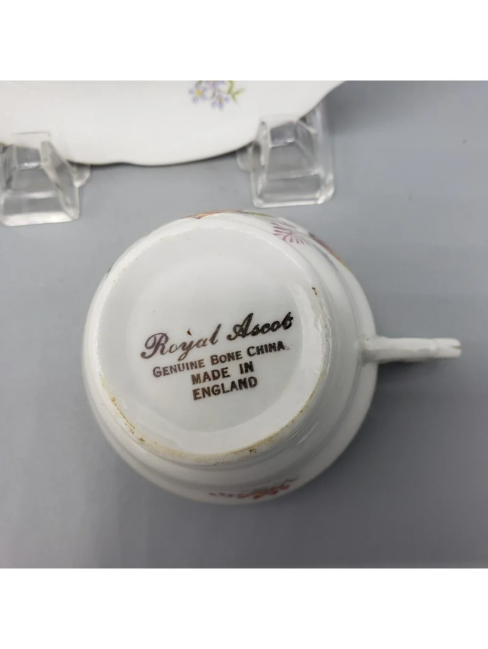 VTG Royal Ascot Teacup & Saucer Orange Purple Flower Bone China England Gold